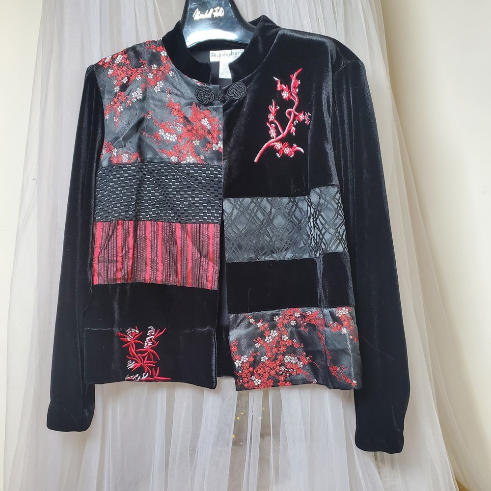 Whimsigoth Velvet Black Asian Inspired Floral Bolero Jacket Patchwork Cottage 1X
